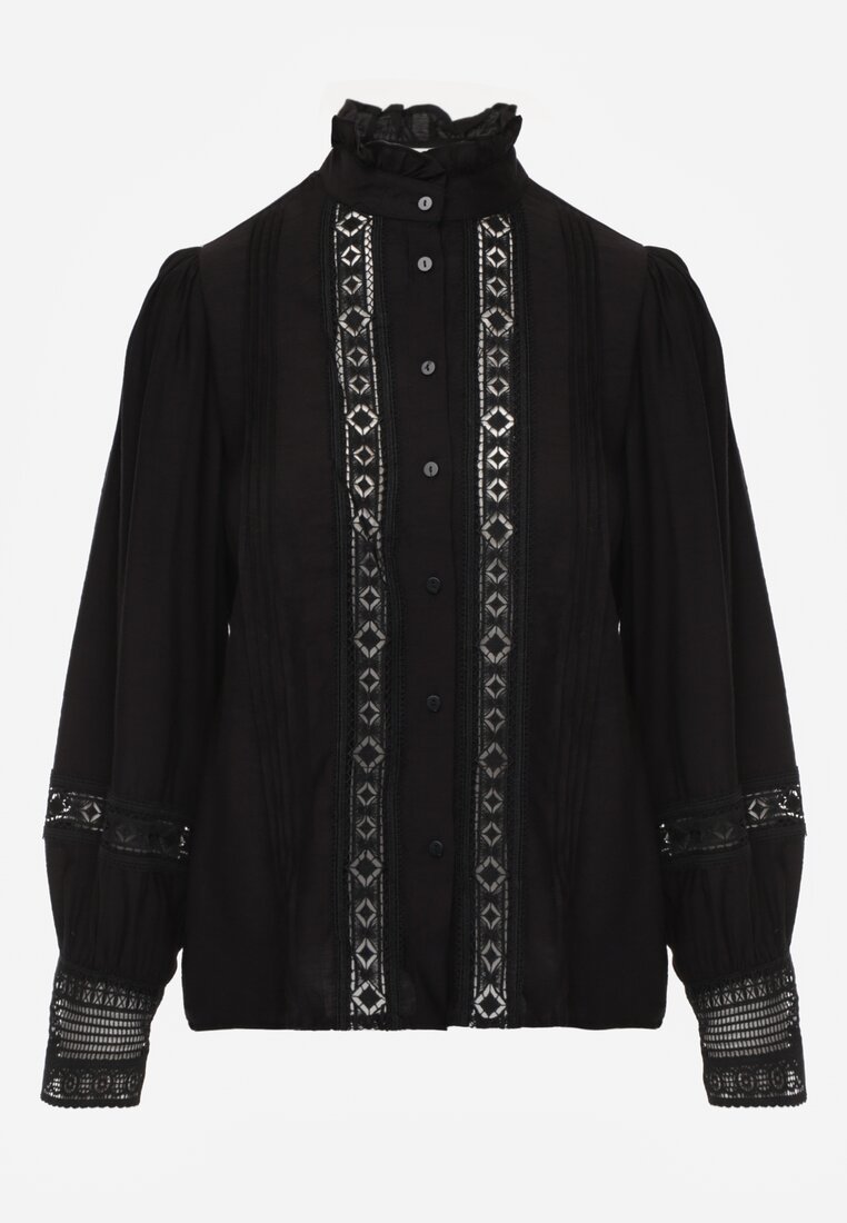 Czarna Koszula ze Stójką i Koronką Phaeninca