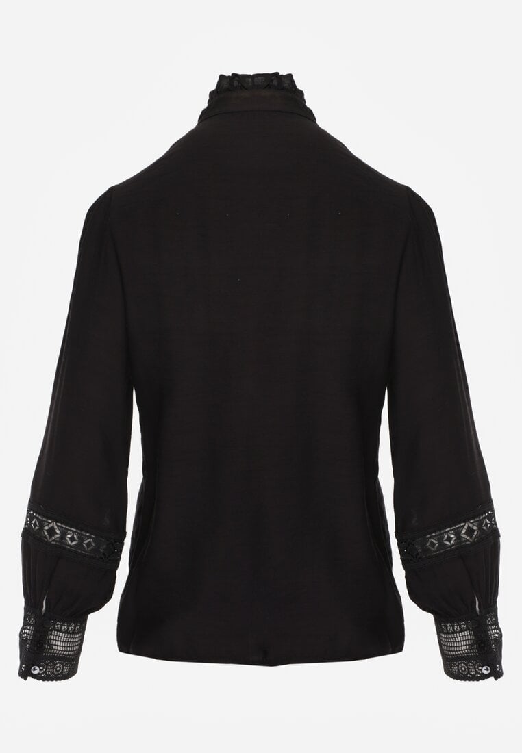 Czarna Koszula ze Stójką i Koronką Phaeninca