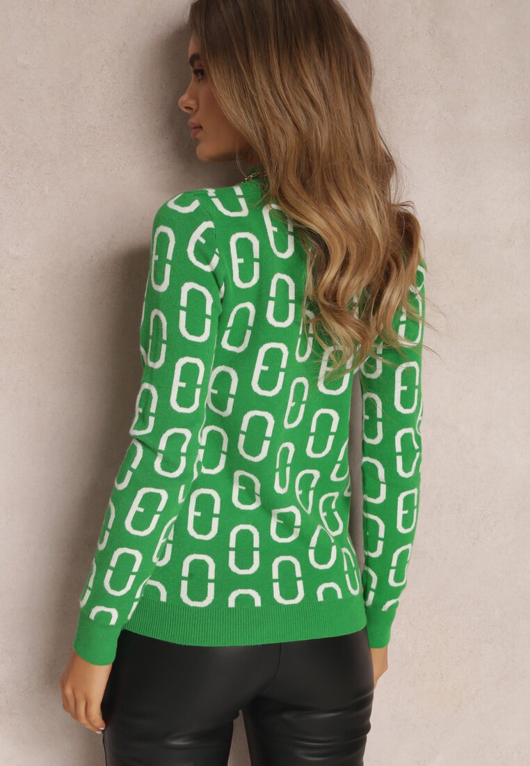 Zielony Sweter z Półgolfem w Geometryczny Wzór Hectanos