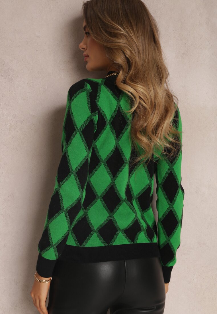 Zielony Sweter w Romby z Półgolfem Morphades