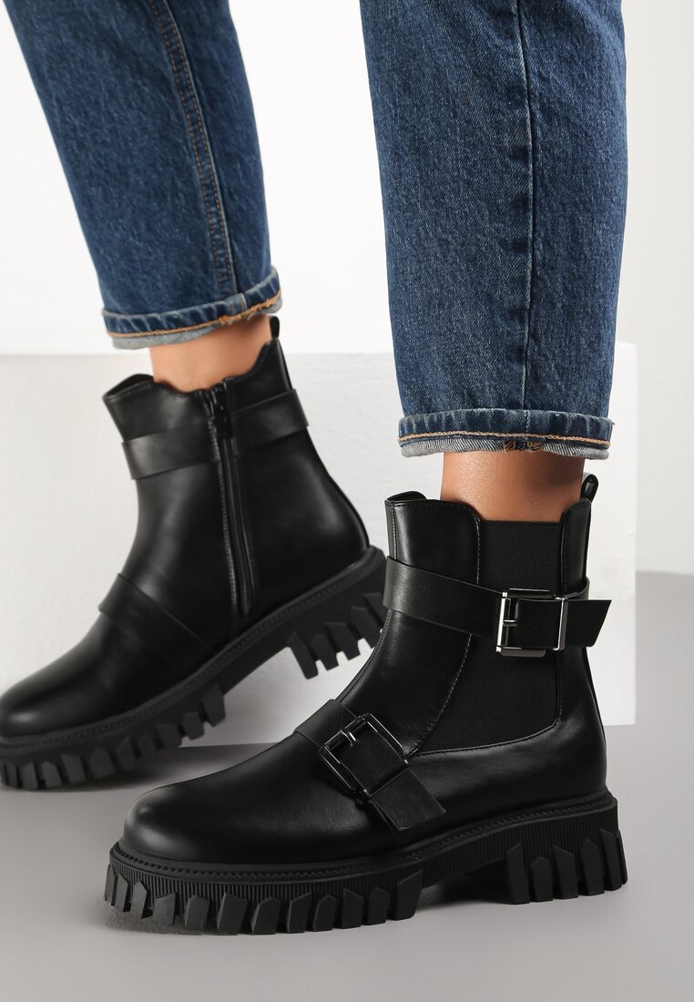 Botine negre workeri cu cataramă Yeza