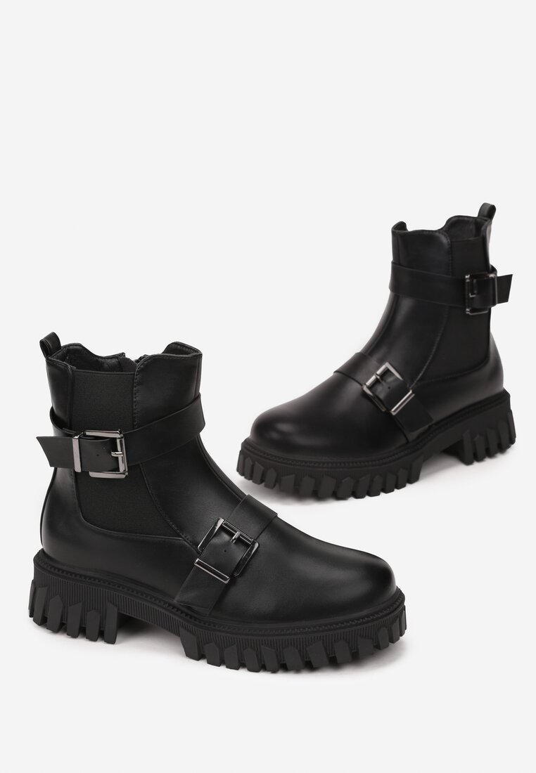 Botine negre workeri cu cataramă Yeza