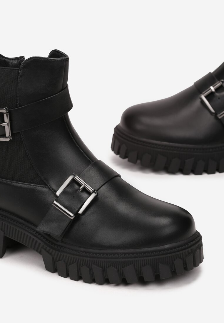Botine negre workeri cu cataramă Yeza