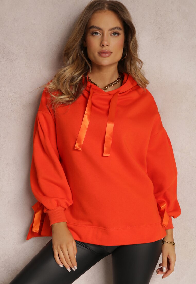 Pomarańczowa Bluza Oversize z Kapturem Liiza