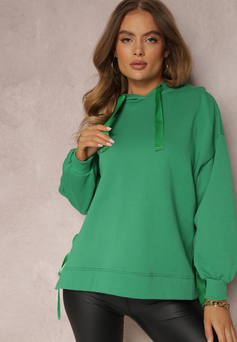 Zielona Bluza Oversize z Kapturem Liiza