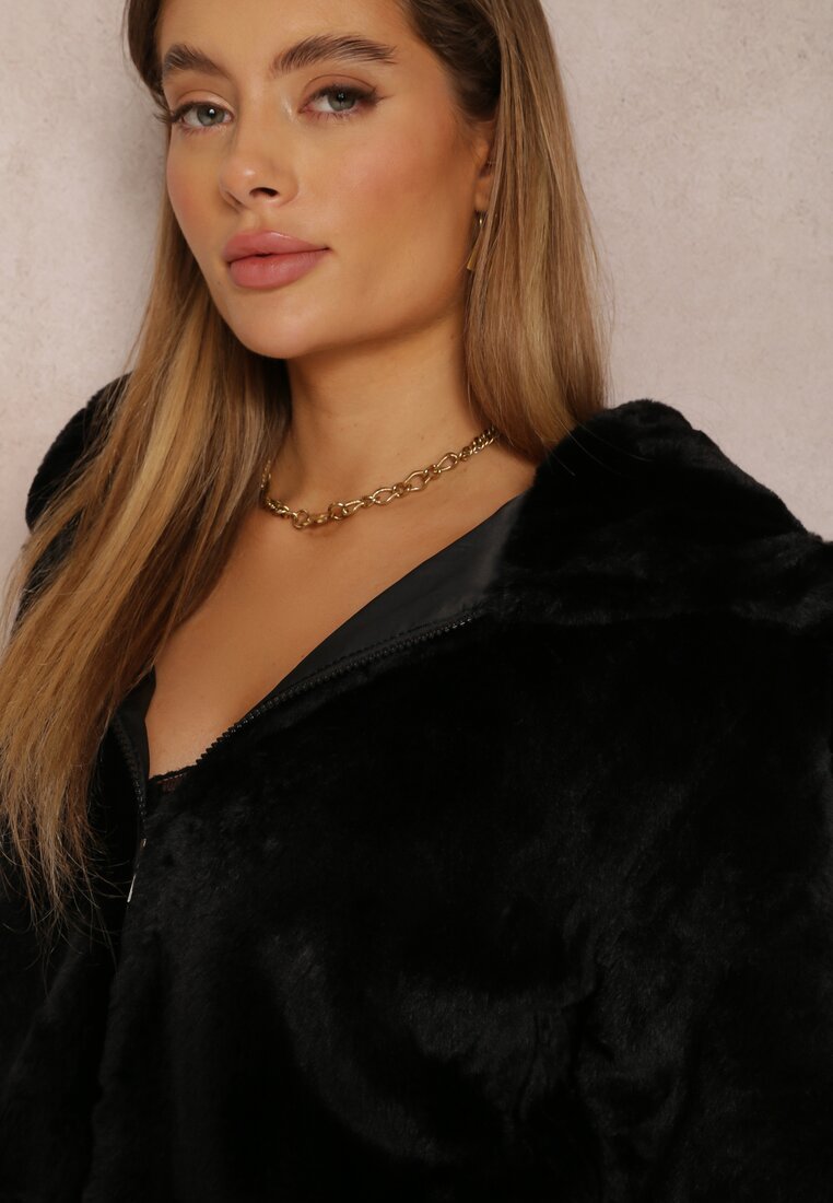 Czarna Kurtka Futerko Teddy Oversize Fofana