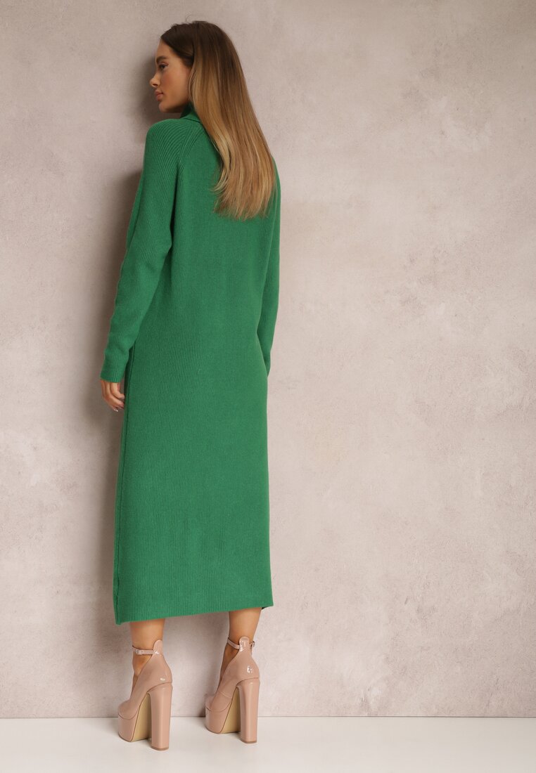 Zielona Sukienka Sweterkowa z Golfem Malachi