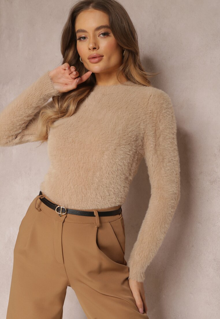Ciemnobeżowy Sweter Wełniany Zashumi