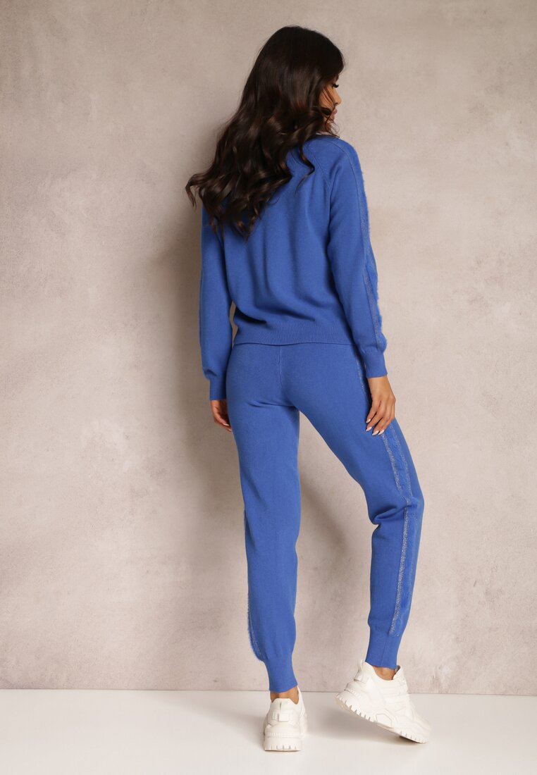 Niebieski 2-częściowy Komplet Dzianinowy ze Swetrem i Spodniami Aedile