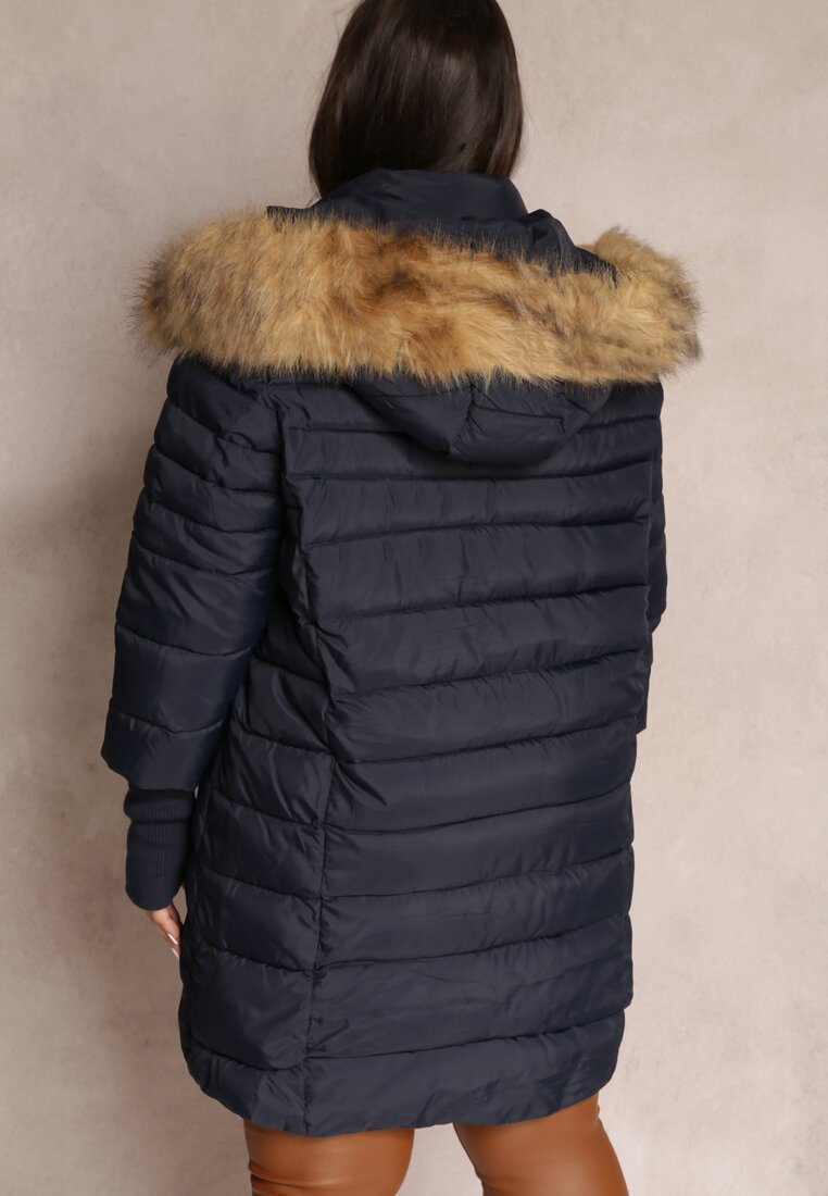 Granatowa Kurtka Pikowana z Futerkiem Halimah