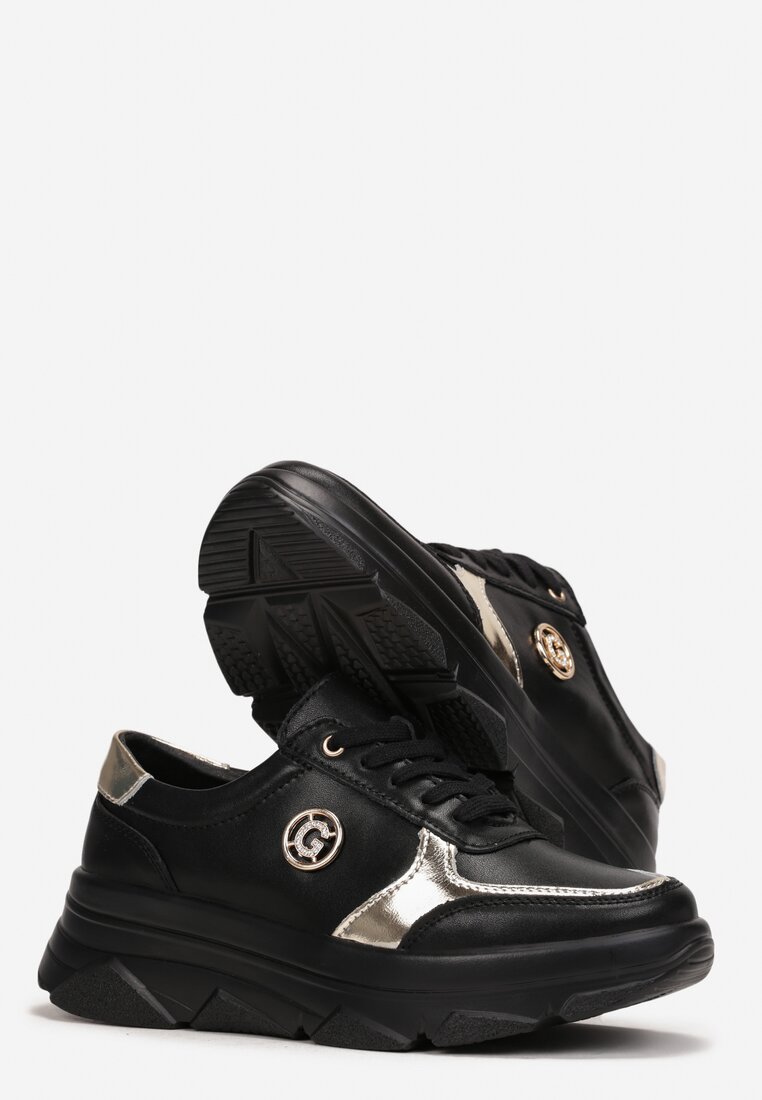 Czarne Sneakersy ze Skóry Naturalnej na Grubej Podeszwie Diomessa