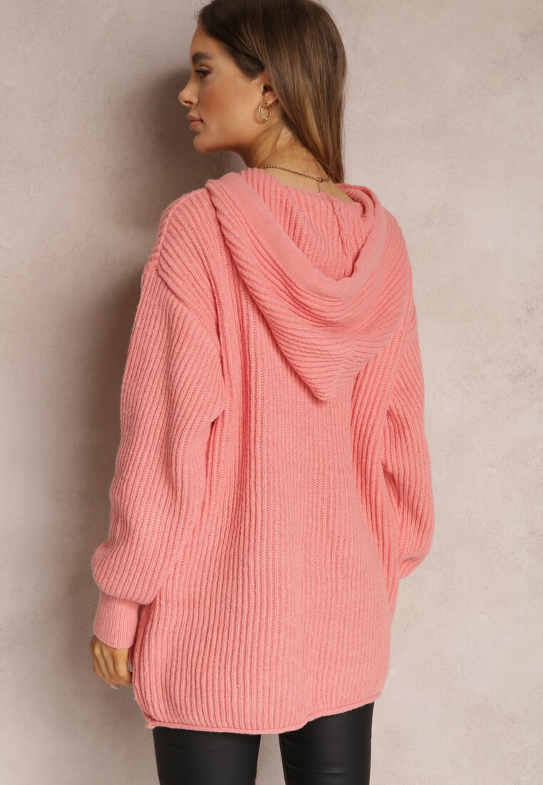 Różowy Sweter Oversize z Kapturem Ukuroa