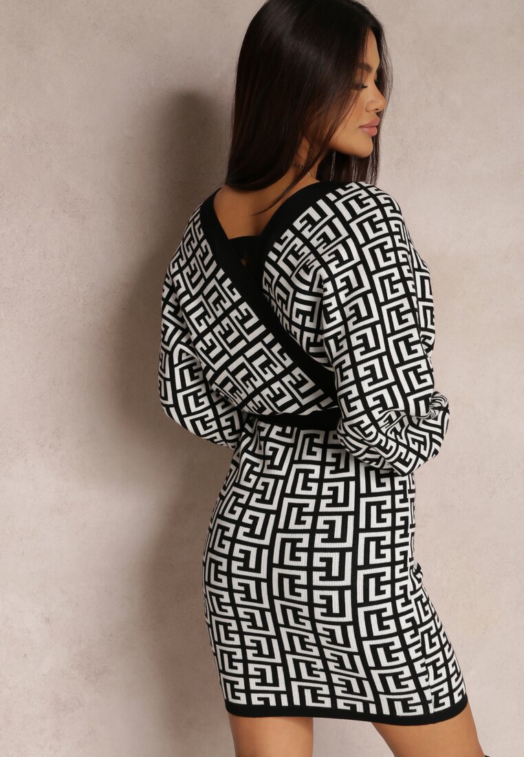 Biała Sukienka Kopertowa Sweterkowa z Wiązanym Paskiem Naja