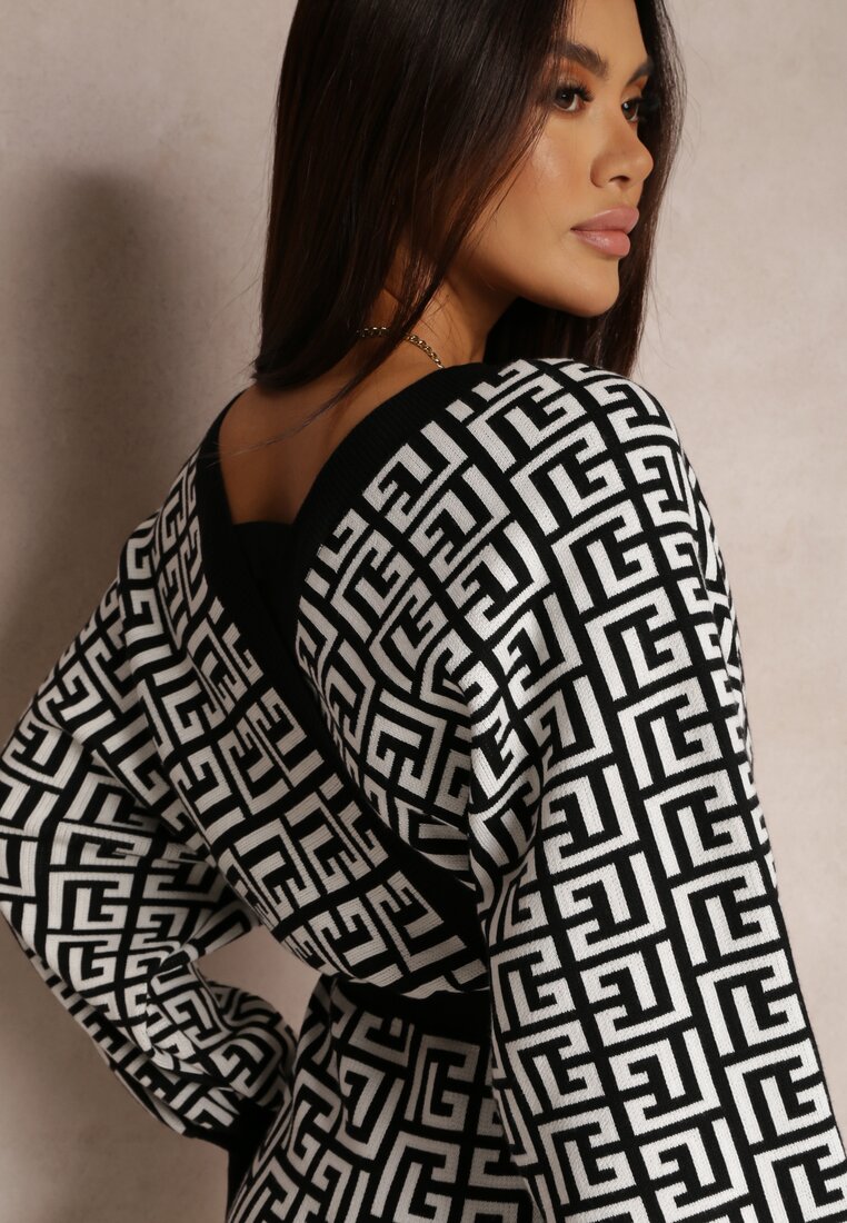 Biała Sukienka Kopertowa Sweterkowa z Wiązanym Paskiem Naja