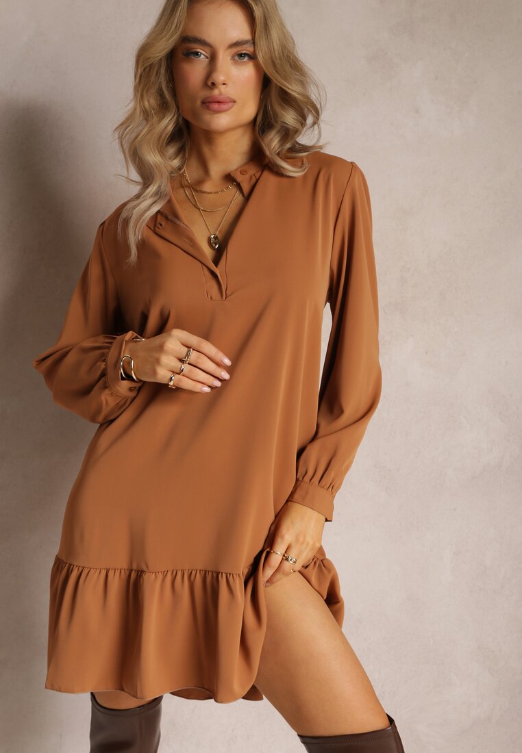 Rochie maro deschis în stil pătrat oversize Neki