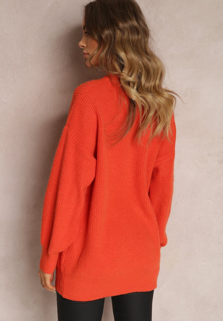 Pomarańczowy Sweter Oversize z Okrągłym Dekoltem Tovi
