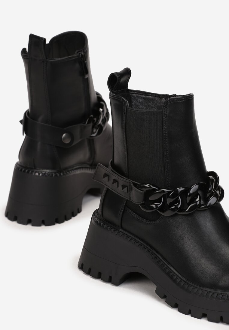 Czarne Botki Sztyblety z Łańcuchem Phinnie