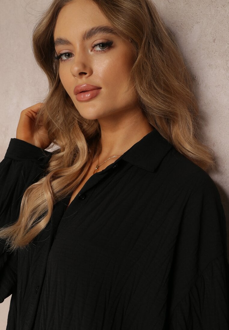 Czarna Sukienka Koszulowa Oversize Phoira
