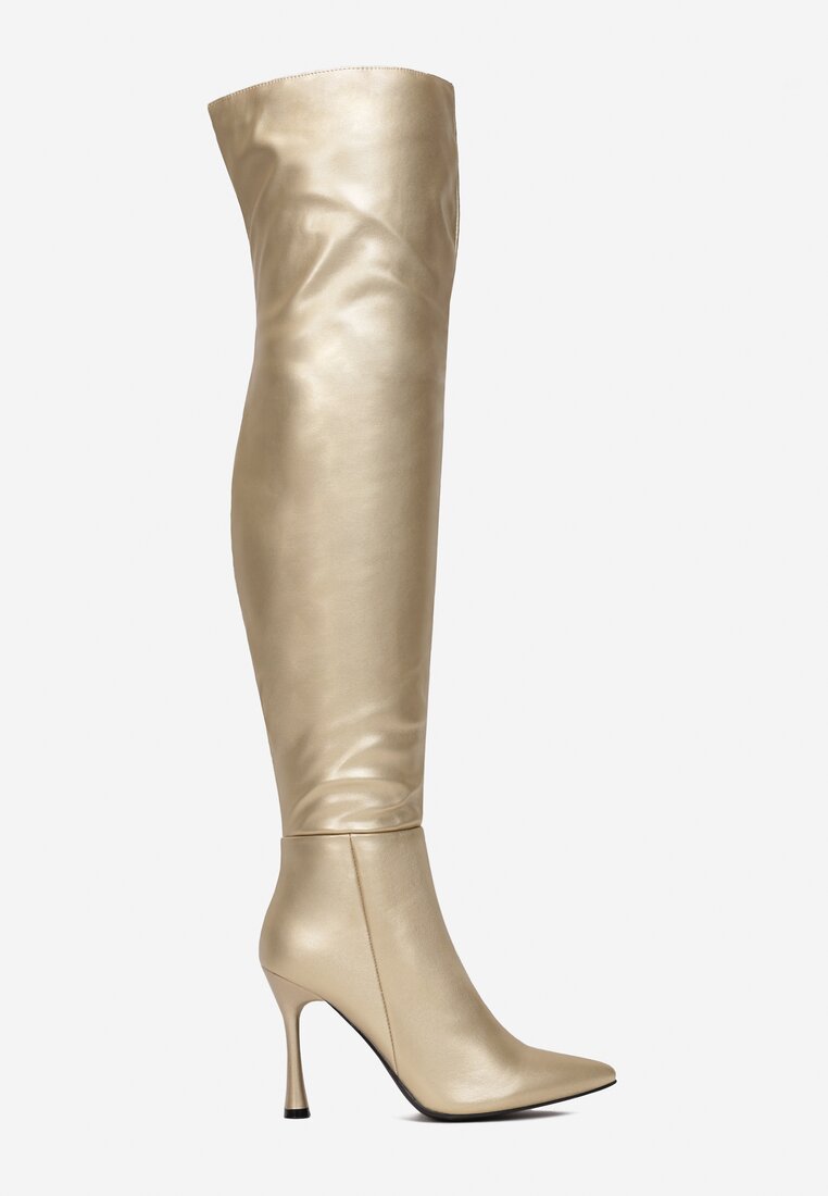 Złote Kozaki za Kolano na Szpilce Satu