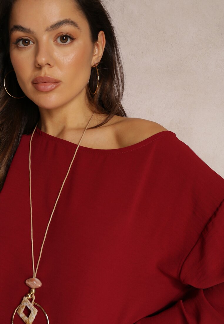 Bordowa Bluzka z Naszyjnikiem Netave