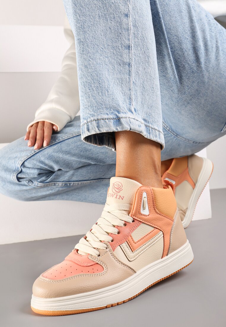 Biało-Pomarańczowe Sneakersy Maeramia