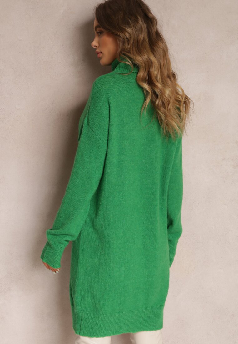 Zielona Sukienka Wełniana Oversize z Golfem Revite