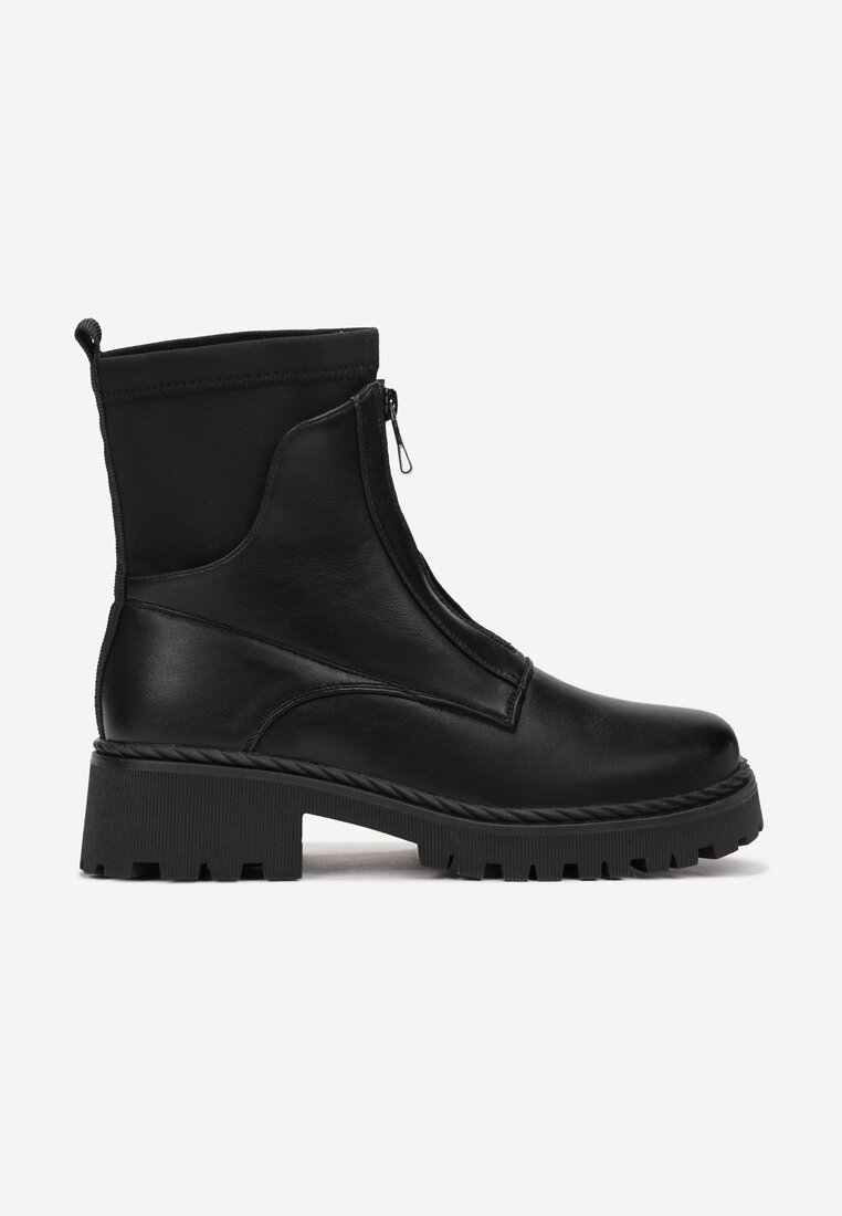 Czarne Botki Workery z Suwakiem z Przodu Zibire