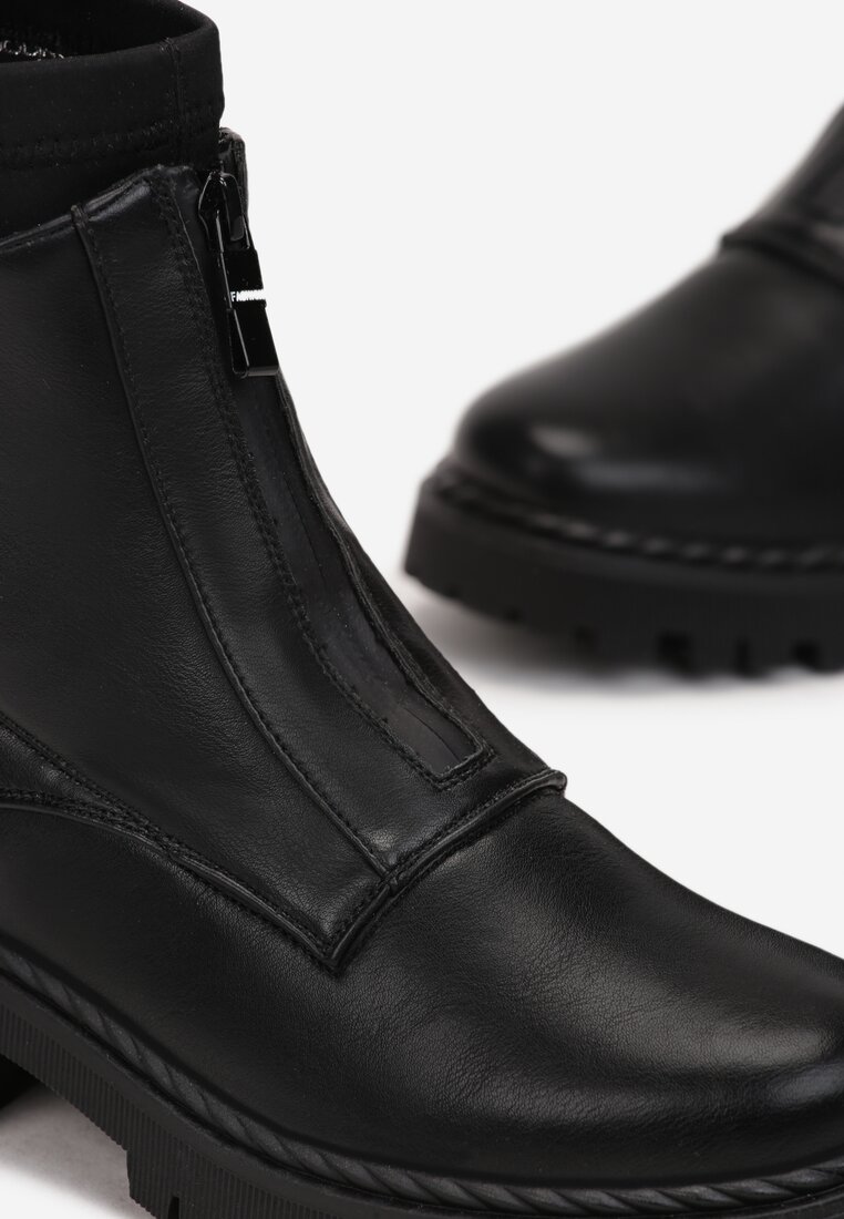 Czarne Botki Workery z Suwakiem z Przodu Zibire