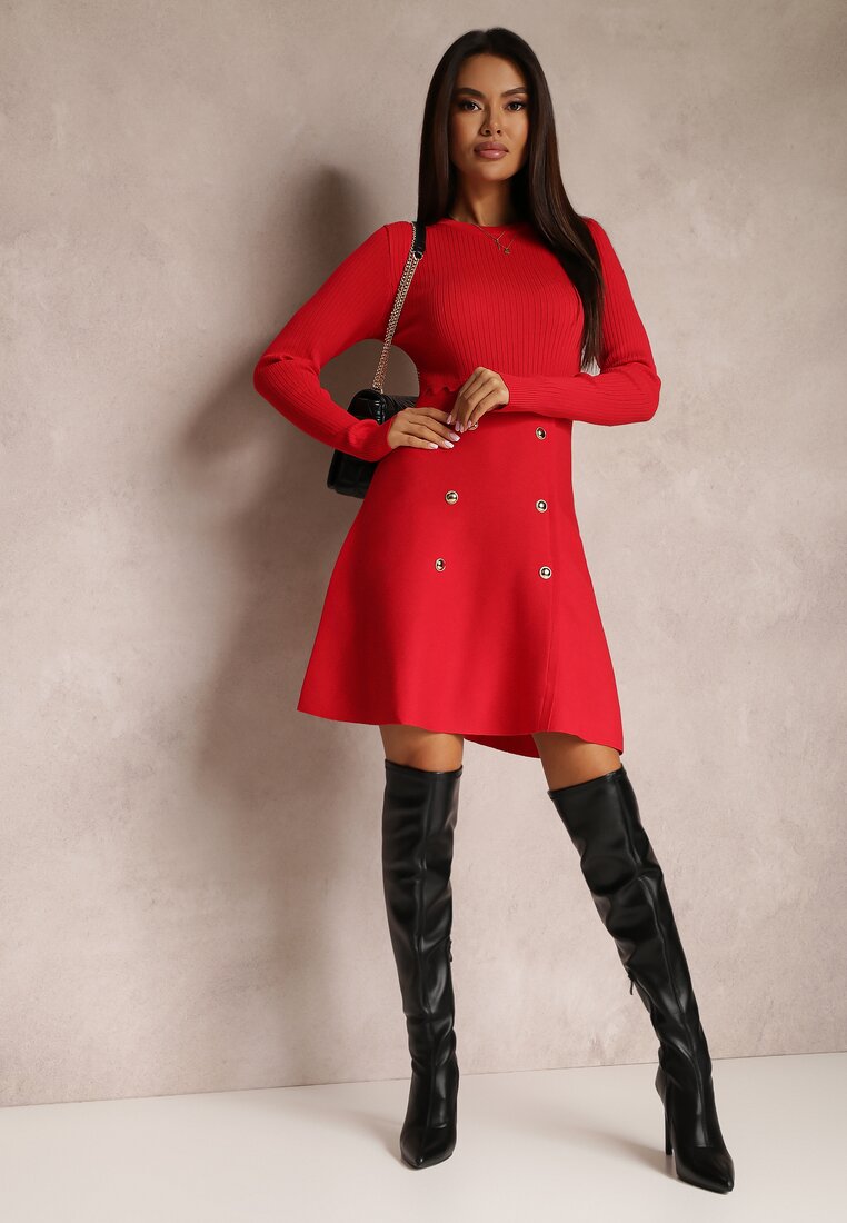 Czerwona Sukienka Sweterkowa Tiri