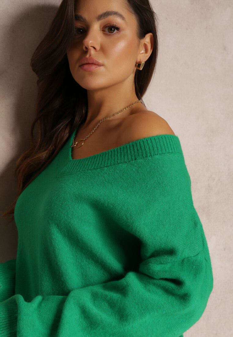 Zielony Sweter z Wiskozy Oversize Conime