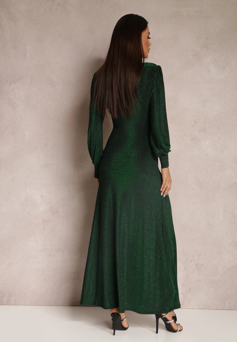 Zielona Sukienka Wieczorowa z Głębokim Dekoltem Phaly