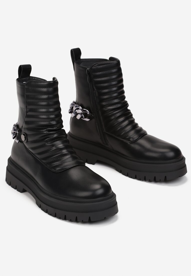 Botine negre cu talpă groasă și lanț Havre