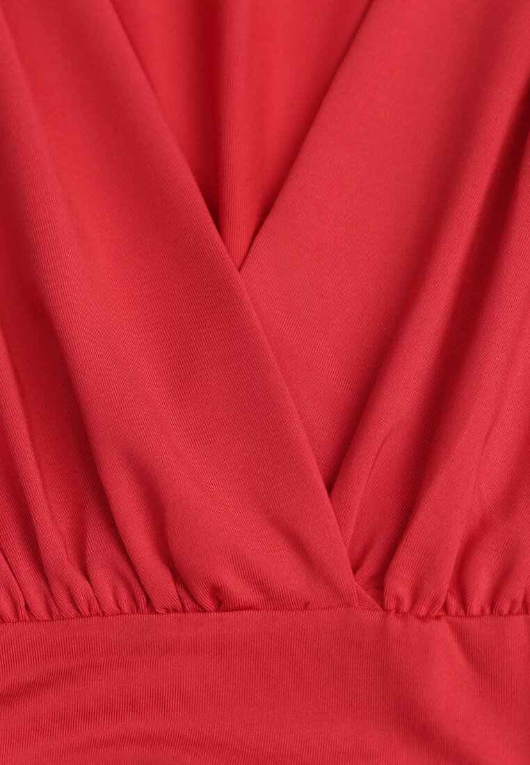 Czerwona Sukienka Kopertowa Taliowana Hosidius