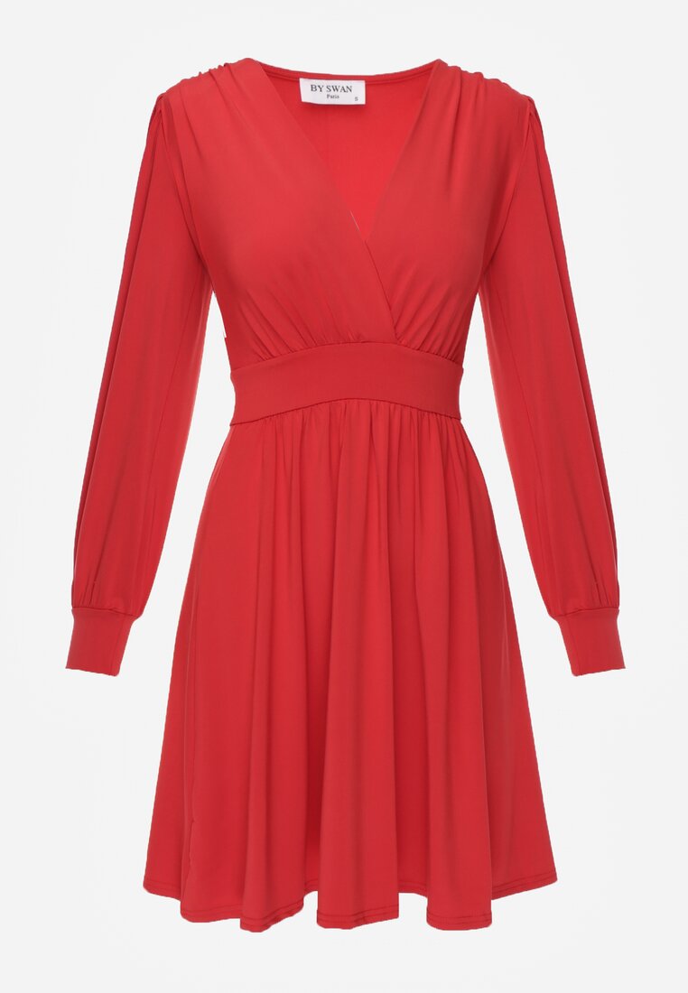 Czerwona Sukienka Kopertowa Taliowana Hosidius