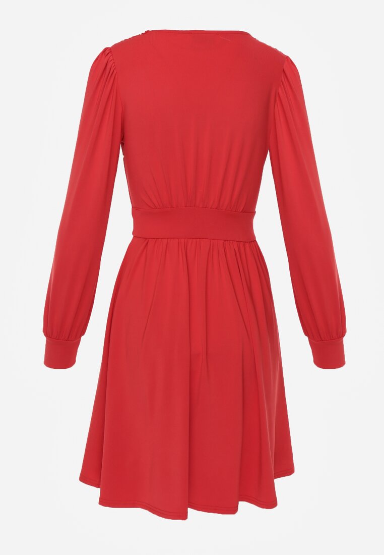 Czerwona Sukienka Kopertowa Taliowana Hosidius