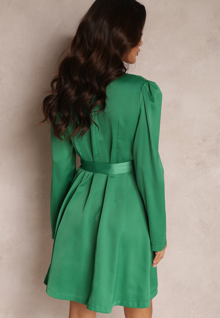Zielona Satynowa Sukienka Kopertowa Vinc