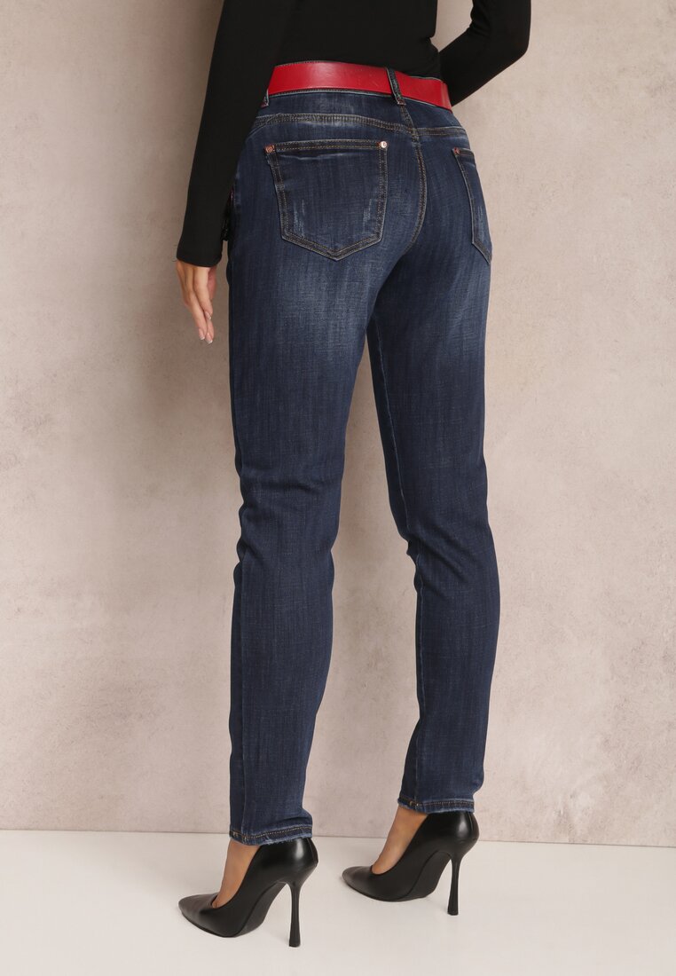 Granatowe Jeansy z Paskiem o Fasonie Boyfriend Celatha
