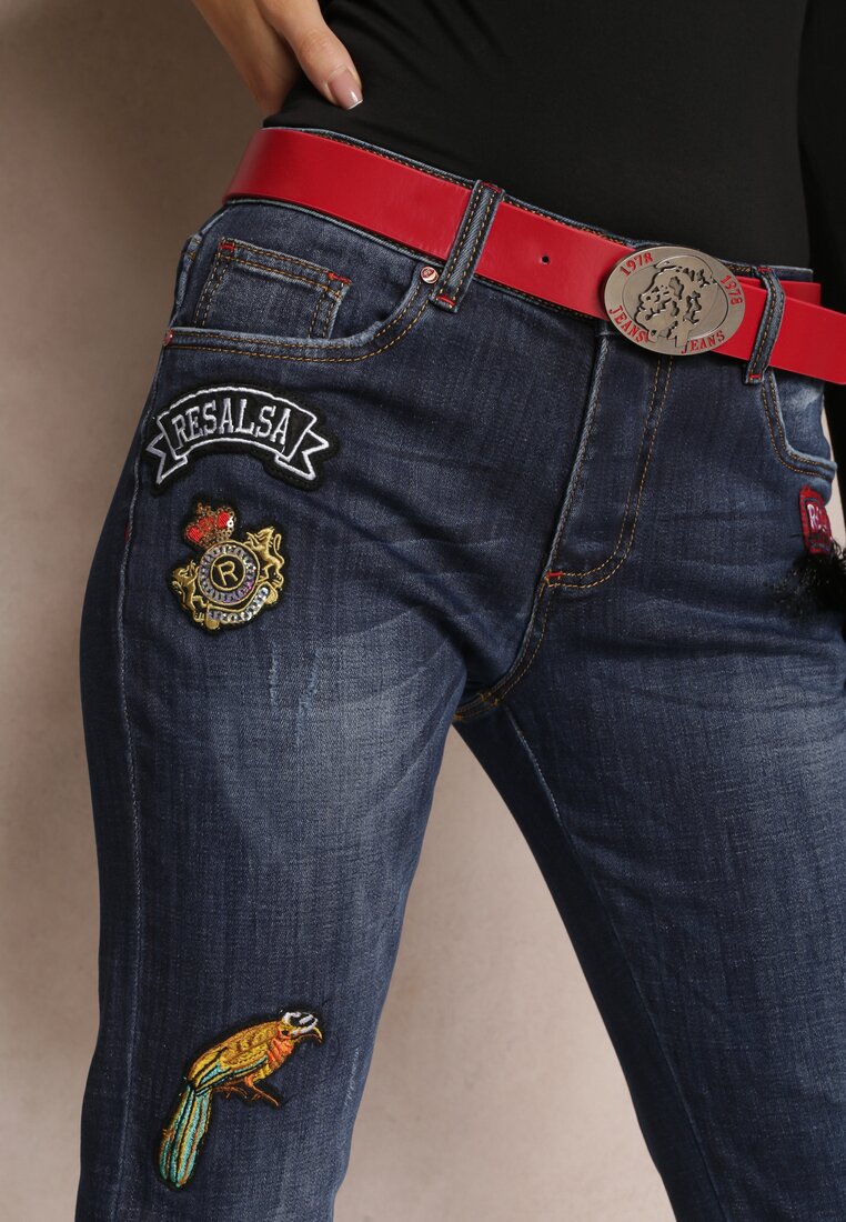 Granatowe Jeansy z Paskiem o Fasonie Boyfriend Celatha