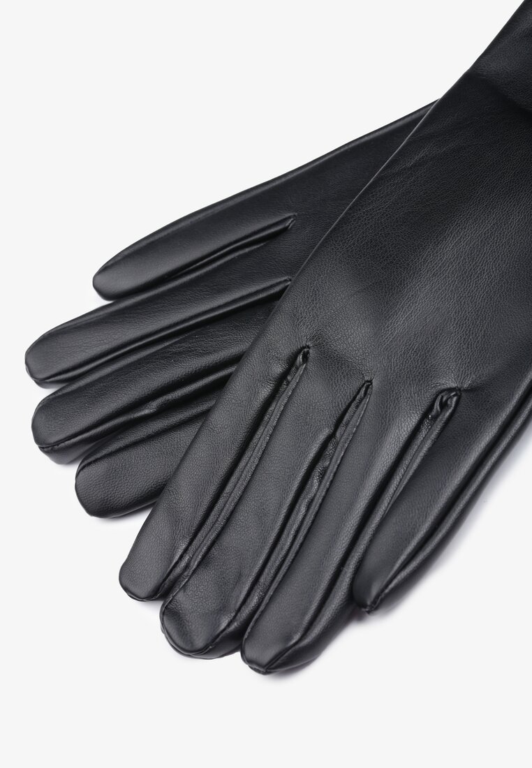 Czarne Rękawiczki z Imitacji Skóry Ocieplone Cossolia