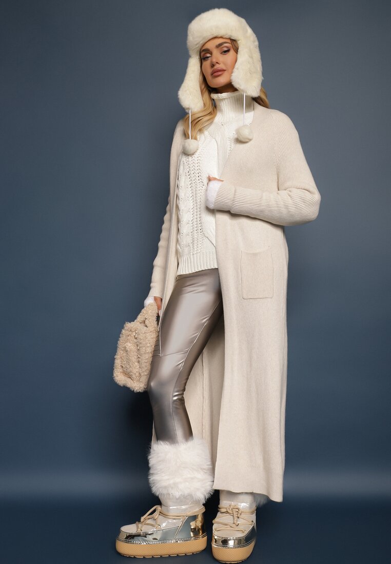 Bej deschis Cardigan lung cu buzunare Belma
