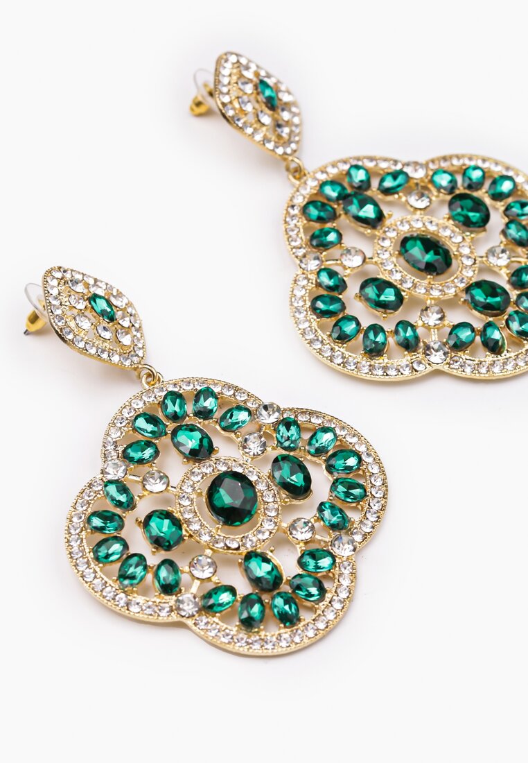 Zielone Kolczyki w Stylu Ornamentu z Cyrkoniami i Kryształkami Ofalis