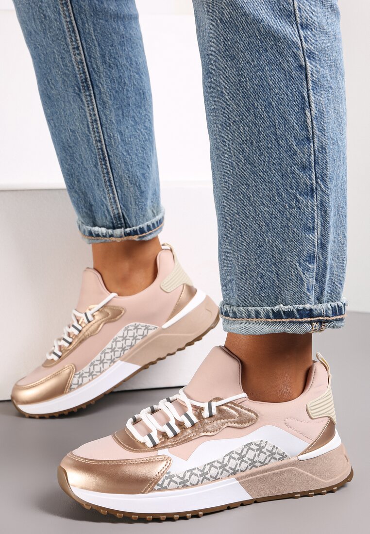 Złoto-Różowe Wsuwane Sneakersy Zdobione Kolorowymi Wstawkami Virreg