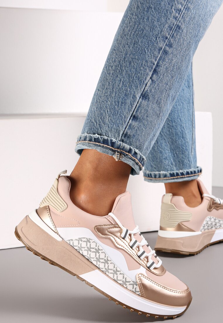 Złoto-Różowe Wsuwane Sneakersy Zdobione Kolorowymi Wstawkami Virreg