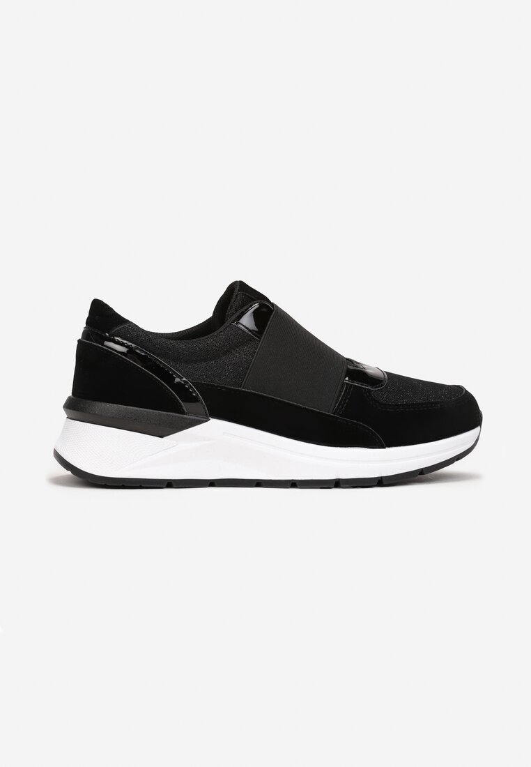 Czarne Metaliczne Sneakersy Wsuwane z Elastycznym Paskiem Zimada