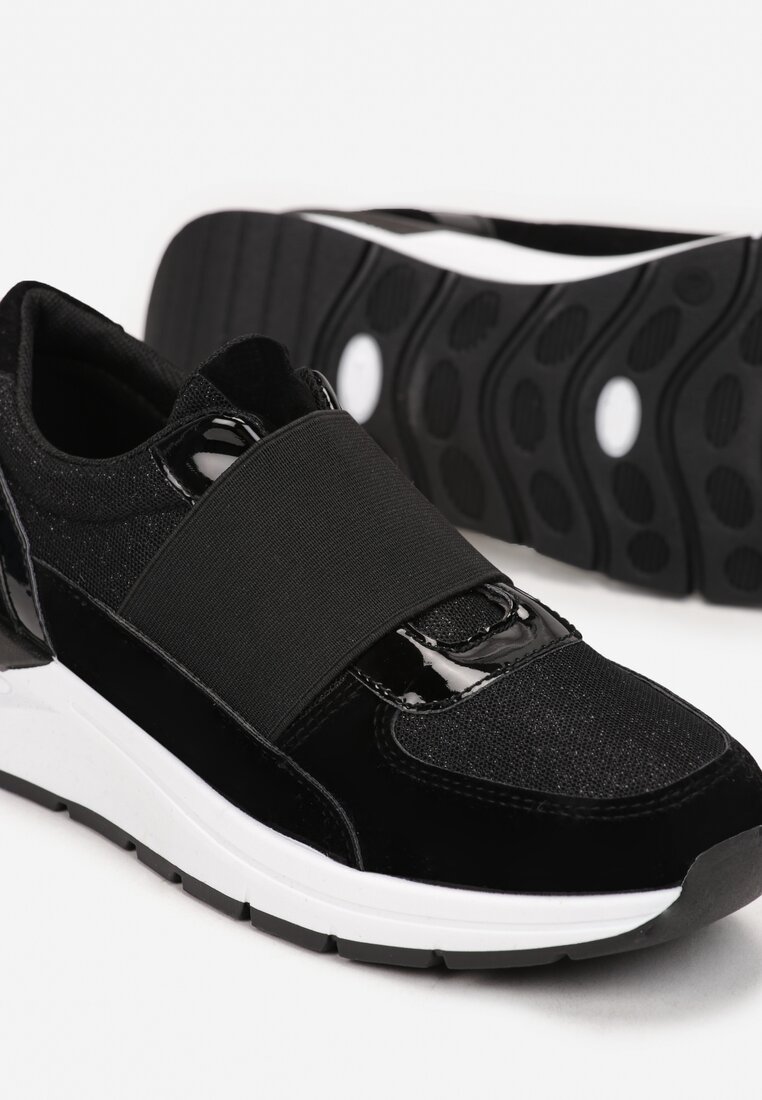 Czarne Metaliczne Sneakersy Wsuwane z Elastycznym Paskiem Zimada