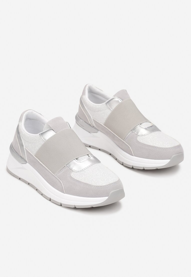 Szare Metaliczne Sneakersy Wsuwane z Elastycznym Paskiem Zimada