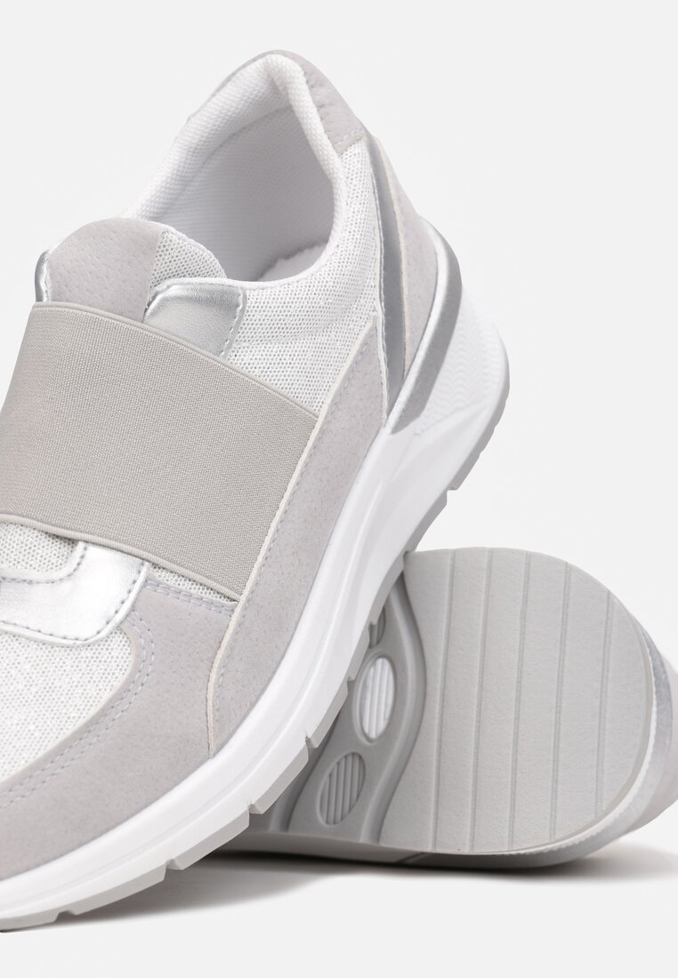 Szare Metaliczne Sneakersy Wsuwane z Elastycznym Paskiem Zimada