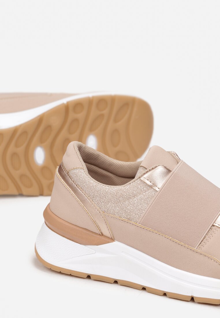 Ciemnobeżowe Metaliczne Sneakersy Wsuwane z Elastycznym Paskiem Zimada