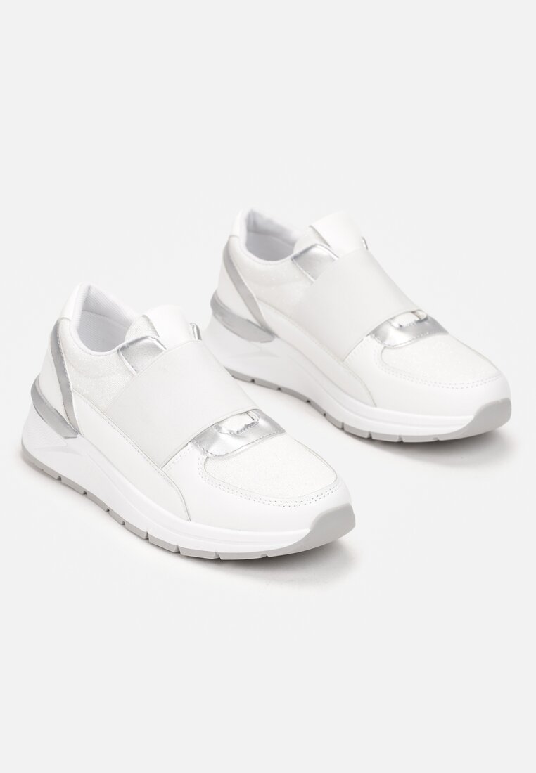 Białe Metaliczne Sneakersy Wsuwane z Elastycznym Paskiem Zimada