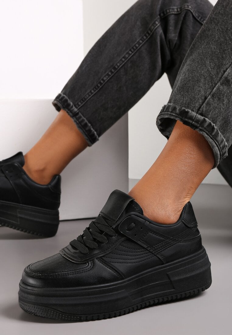 Czarne Sneakersy na Platformie Ireni